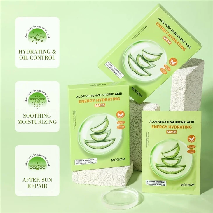 MOOYAM Aloe Vera Hydrating Facial Mask – 5-Pack Of Soothing, Moisture-Boosting Care